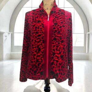 Great Cavalier by St Paul Y2K Red Velour Ruched Animal Print Track Jacket Size M
